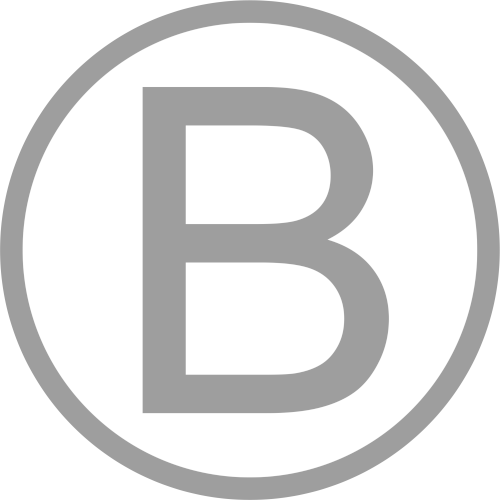 a white circle with a grey outline and a grey B in the center